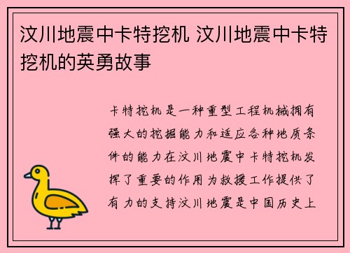 汶川地震中卡特挖机 汶川地震中卡特挖机的英勇故事