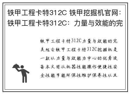 铁甲工程卡特312C 铁甲挖掘机官网：铁甲工程卡特312C：力量与效能的完美结合